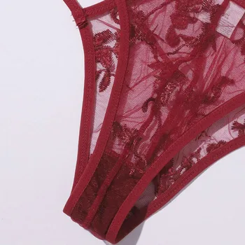 2020 Seksualių Moterų Siuvinėjimo Nėrinių Lingerie Mados Ponios Gėlių Apatiniai Diržas ir G-string Moterų Skaidrus Liemenėlė Rinkiniai Sleepwear