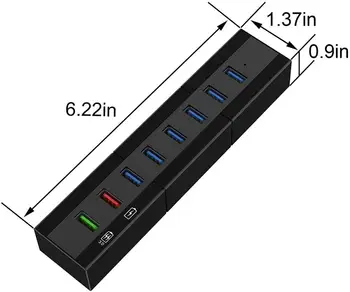 8 Prievadai USB 3.0 Hub su 6 Uostus, Duomenų Perdavimo ir 2 Prievadai Greitojo Įkrovimo ir 36W Maitinimo Adapteris USB 3.0 Kabelį