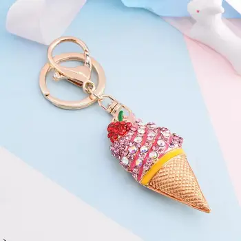 2019 naujų lydinio crystal ice cream keychain kalnų krištolas ledų automobilį key chain moterų maišelį pakabukas priedai žavesio papuošalai