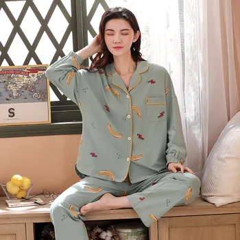 Pižama Moterims Medvilnės, Pavasarį, Rudenį, Minkštas Megztinis Sleepwear Nustatyti ilgomis Rankovėmis Lounge Suit Plius Dydis 4XL Namų Paslauga 2VNT