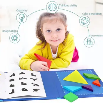 Montessori Medinės 3D Magnetinio Tangram Pjūklelis dėlionės (Galvosūkiai) Vaikų Ankstyvojo Mokymosi Švietimo Valdybos Žaislai Vaikams Smegenų Erzinti