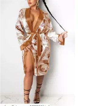 CHRONSTYLE Rūbeliai Megztinis ilgomis Rankovėmis Midi Tvarstis Suknelė Dolerių Spausdinimo Pižama Rudenį Moterų 2020 Seksualus Mados Namų Ištaigingas Dėvėti Nauja