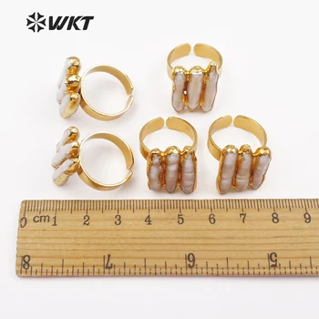 WT-R305 2018 Naują Atvykimo Metalo Electroplated gėlavandenių perlų žiedas Reguliuojamas Žiedai Geometrinės Formos Elegantiškas Moterų Papuošalai