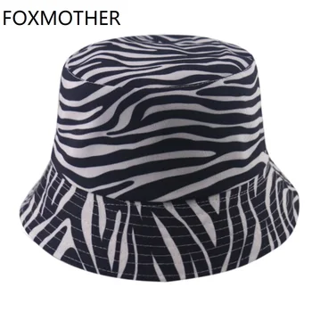 FOXMOTHER 2020 Naujas Mados Grįžtamasis Juoda Balta Dryžuotas Zebras Spausdinti Kibirą, Skrybėlės Moterims Gorras Žvejys Kepurės Vasaros