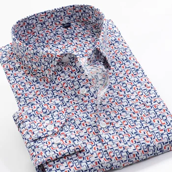 6XL 7XL 8XL 9XL 10XL SHANBAO prekės negabaritinių dydžio vyriški rudenį atsitiktinis ilgomis rankovėmis marškinėliai, geometrinis modelis atspausdintas klasikiniai marškinėliai