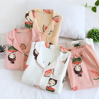 Japonijos naująją rudens ir žiemos ponios animacinių filmų mielas pižama medvilnės kostiumas storas dygsniuotas ilgomis rankovėmis namų paslauga sleepwear